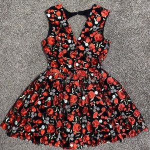 Embroidered red floral dress